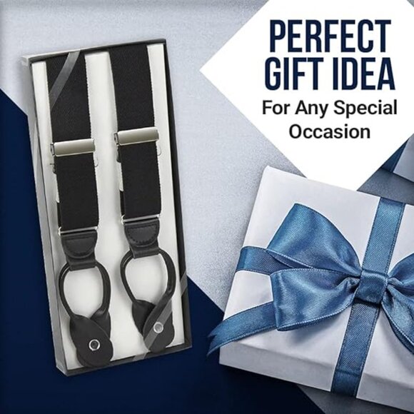 Hold’Em 1 3/8” Twill Elastic Suspenders for Men Leather Trimmed Button -Burgundy - Picture 6 of 7